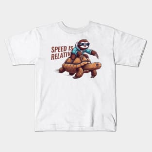 Funny Lazy Sloth Riding Tortoise Speed is Relative Kids T-Shirt